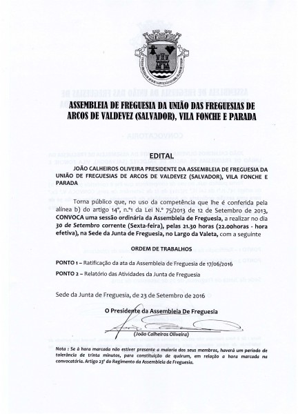 Assembleia de Freguesia 30/09/2016