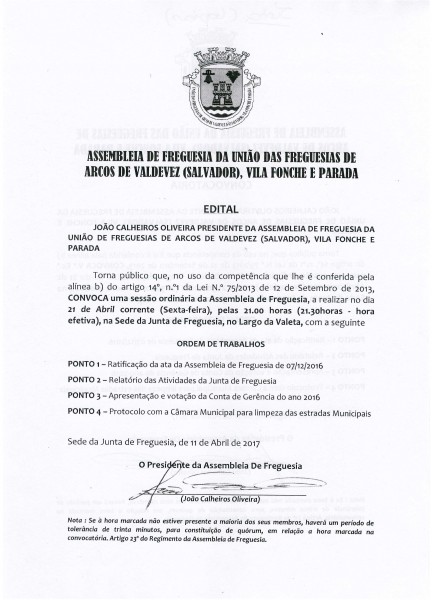 Assembleia de Freguesia 21/04/2017