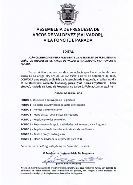 Assembleia de Freguesia 04/12/2017